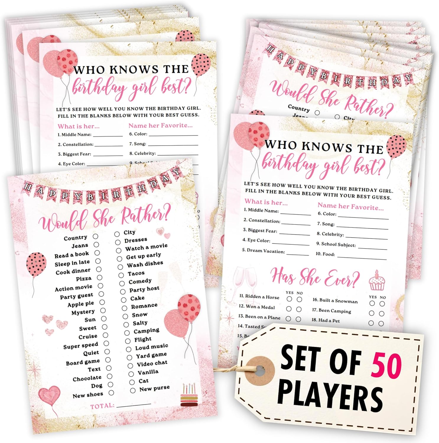 Woodamore Who Knows The Birthday Girl Best Game - 50 Pcs Tee deal at Amazon