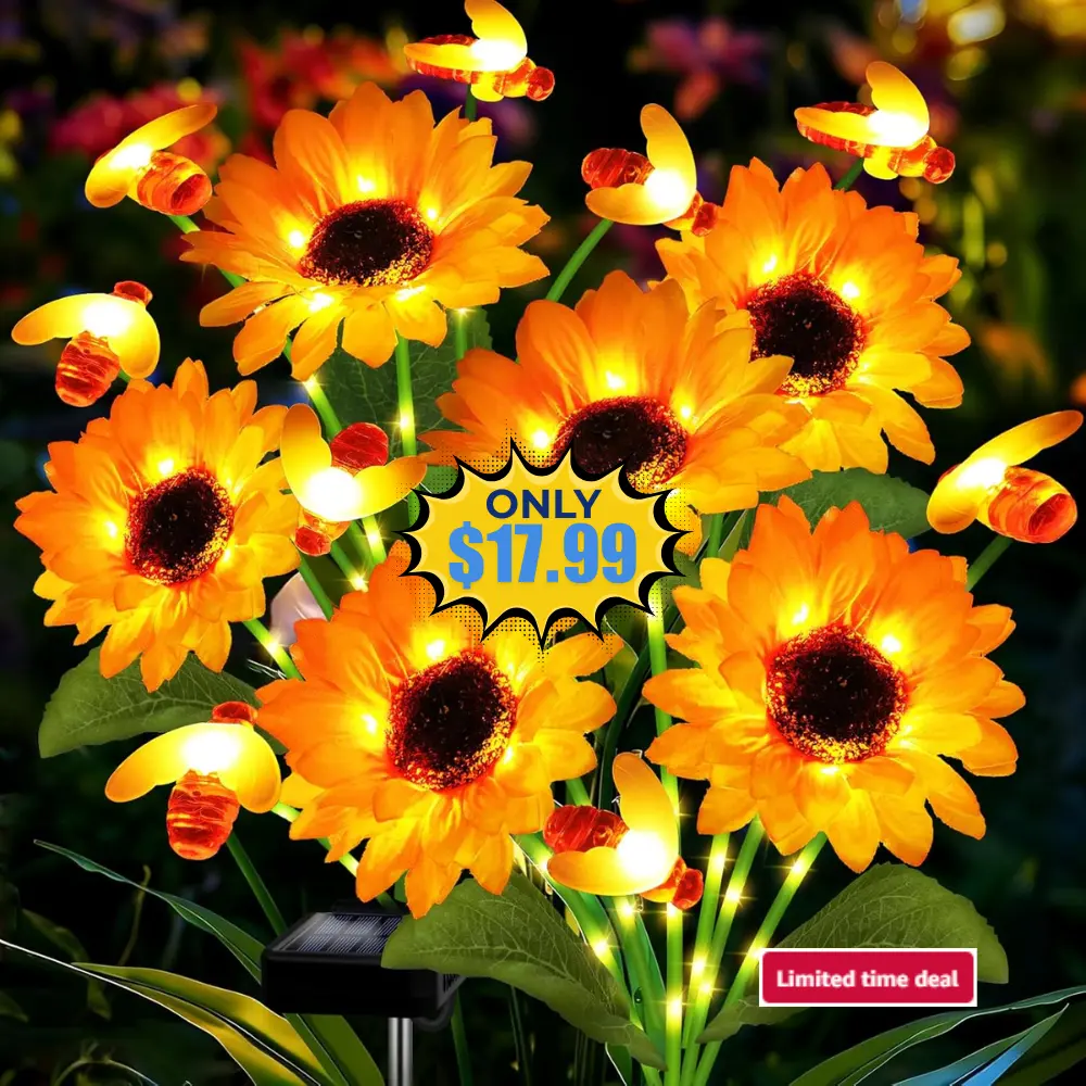 4 Pack Solar Bee Sunflowers Lights Deal: Save 50%