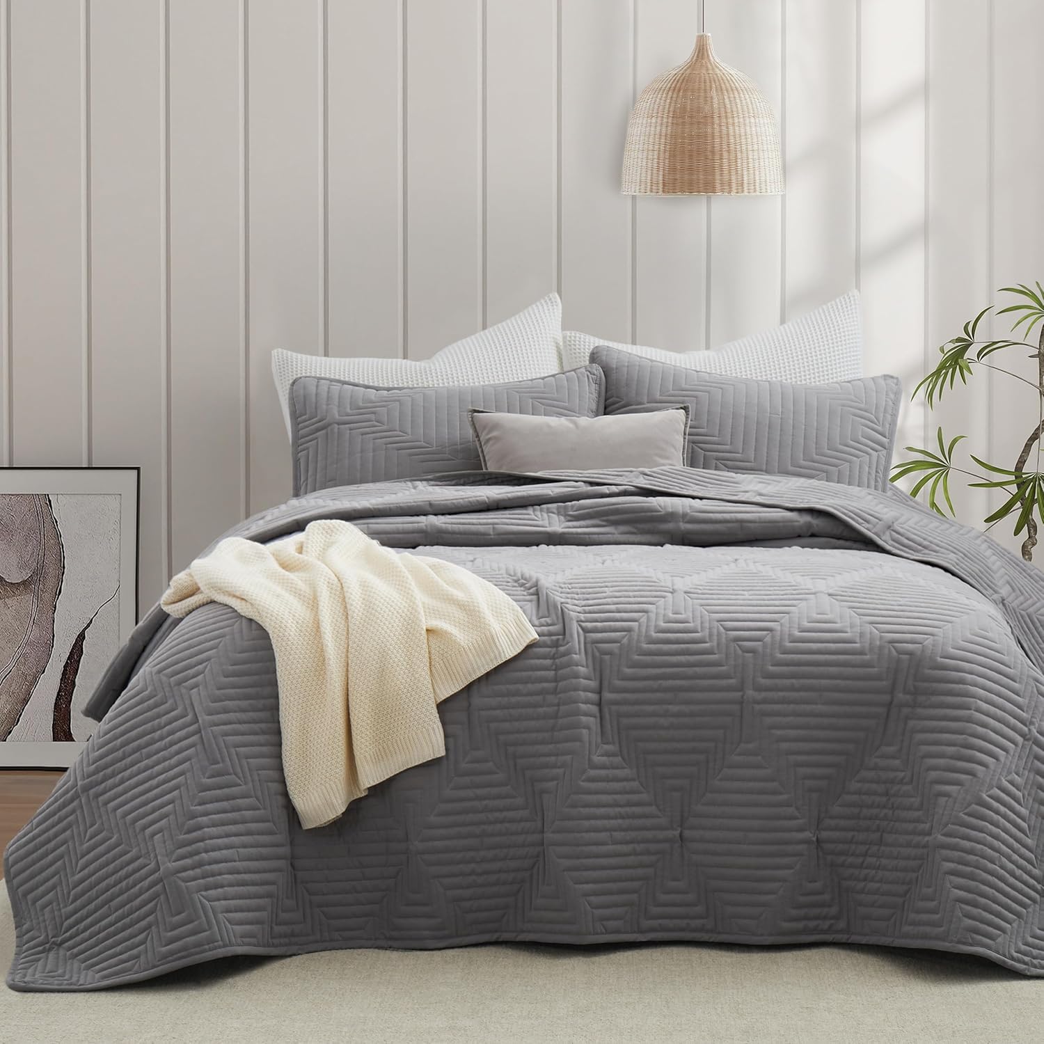 Oli Anderson King Quilt Set, Grey Lightweight Soft Bedspread deal at Amazon