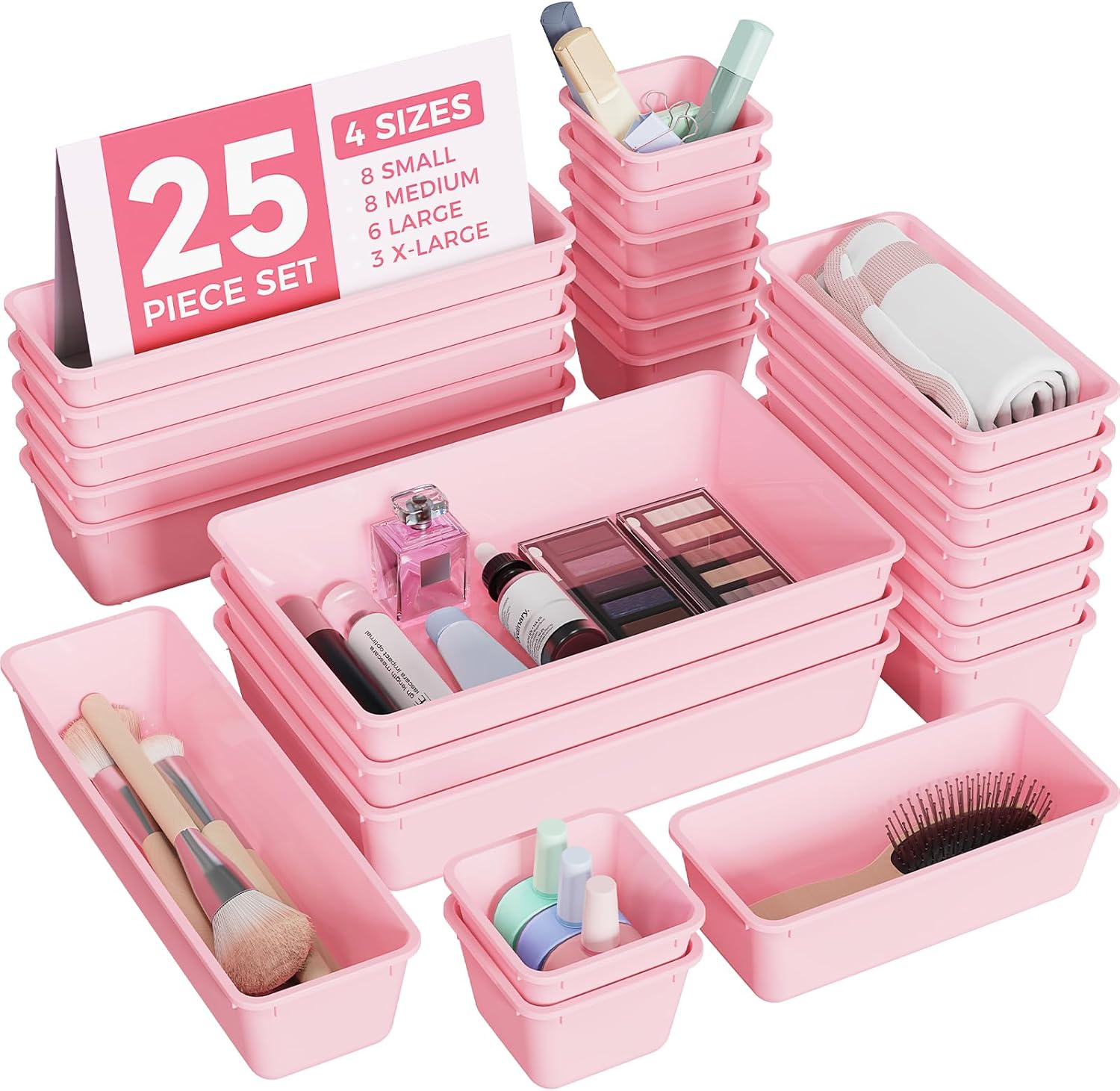 BiuLeon 25 PCS Plastic Drawer Organizers Set, 4-Sizes Vanity deal at Amazon