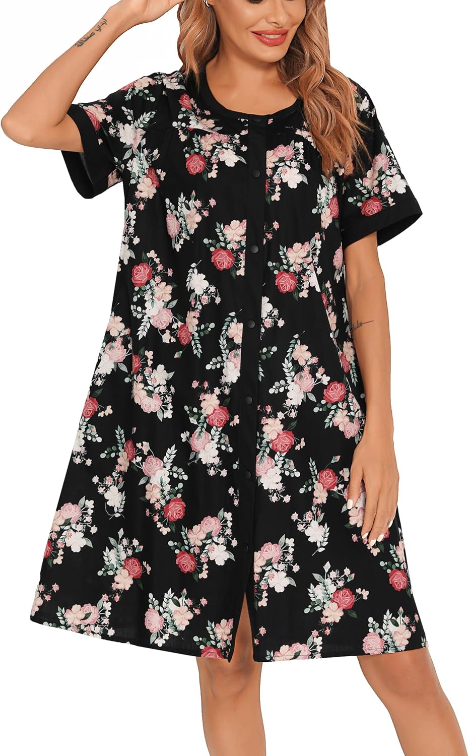 YOZLY House Dress for Women Short Sleeve House Coats Dusters deal at Amazon