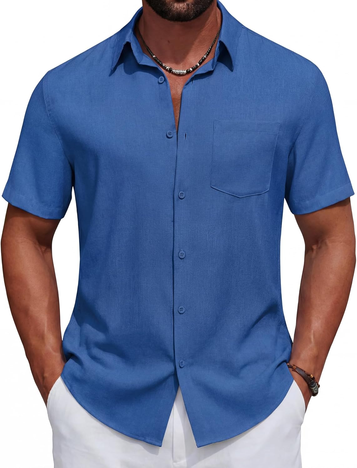 COOFANDY Mens Button Up Shirts Short Sleeve Summer Beach Shi deal at Amazon