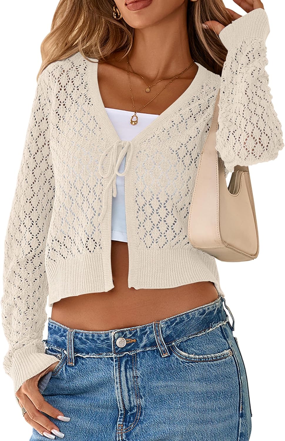 SimpleFun Boho Cardigans for Women Cropped Tie Front Long Sl deal at Amazon