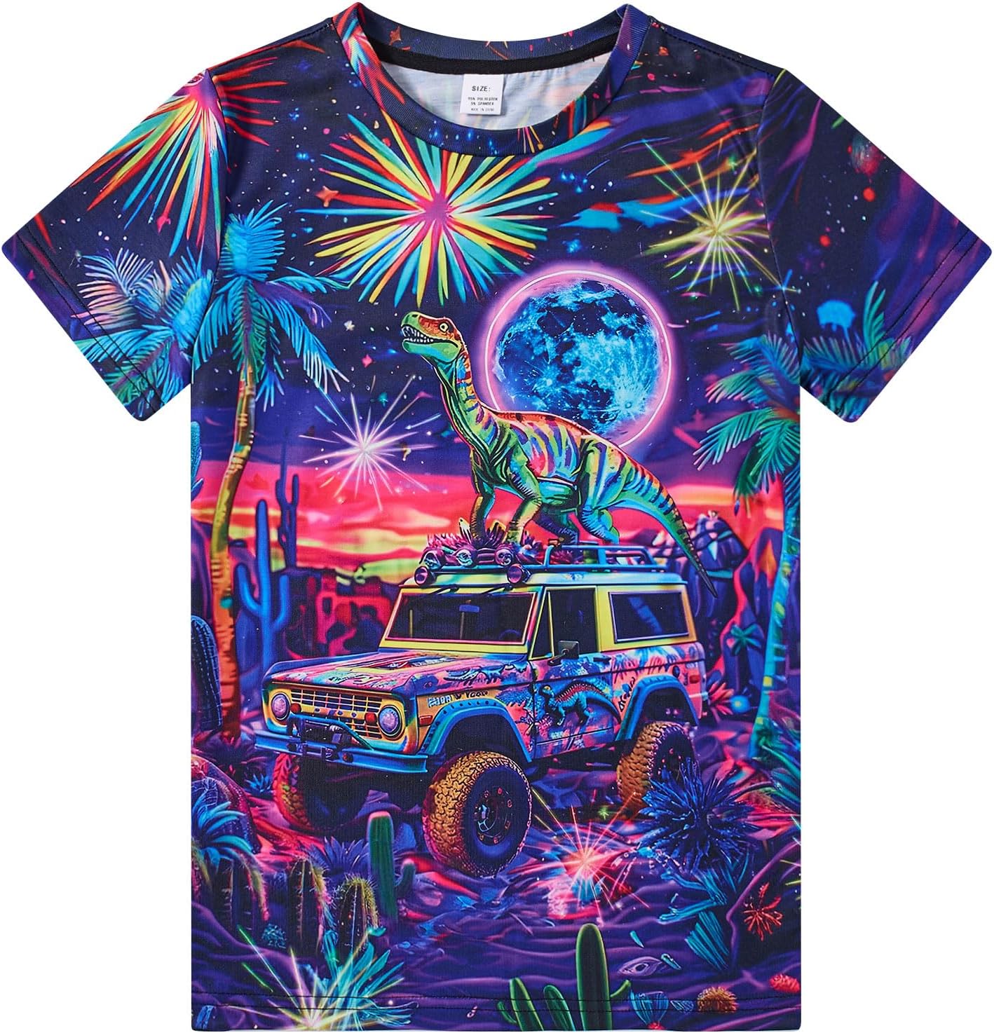 Enlifety Shirts for Boys Dinosaur Car Firework 3D Printed Te deal at Amazon
