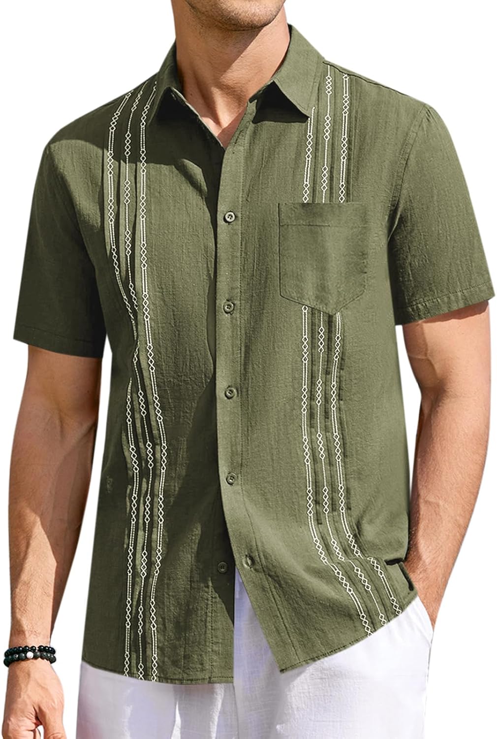 Runcati Mens Linen Shirt Guayabera Cuban Short Sleeve Button deal at Amazon