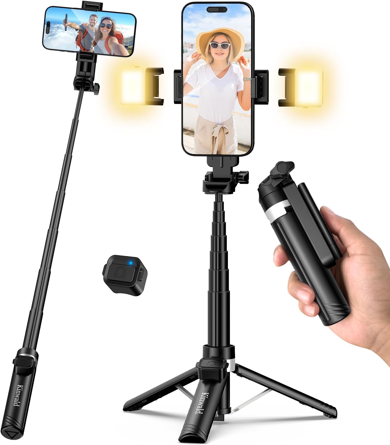 Kinwald 3-in-1 Phone Tripod with LED Lights & Remote, Extend deal at Amazon