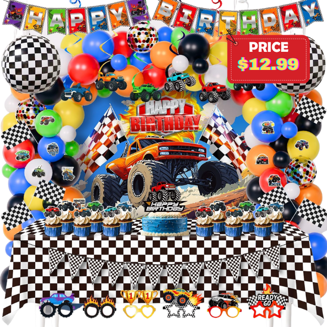 140Pcs Monster Truck Birthday Decorations Deal: Save 50%
