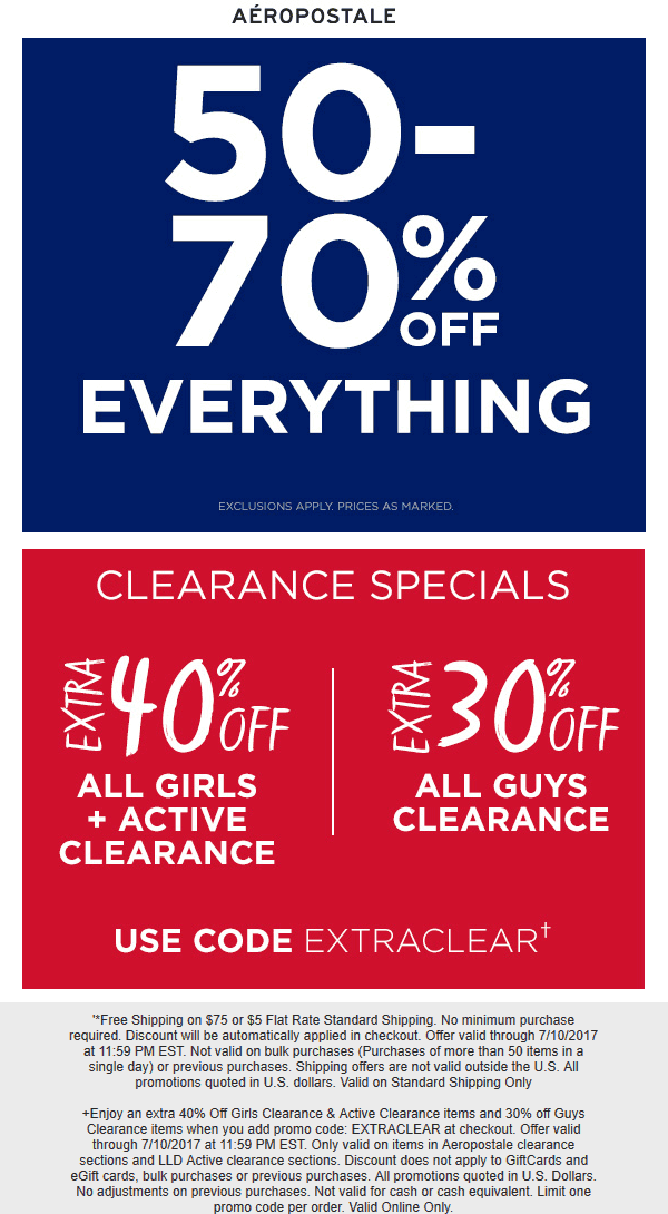 Aeropostale 50-70% Off Sitewide Sale: Save 70%