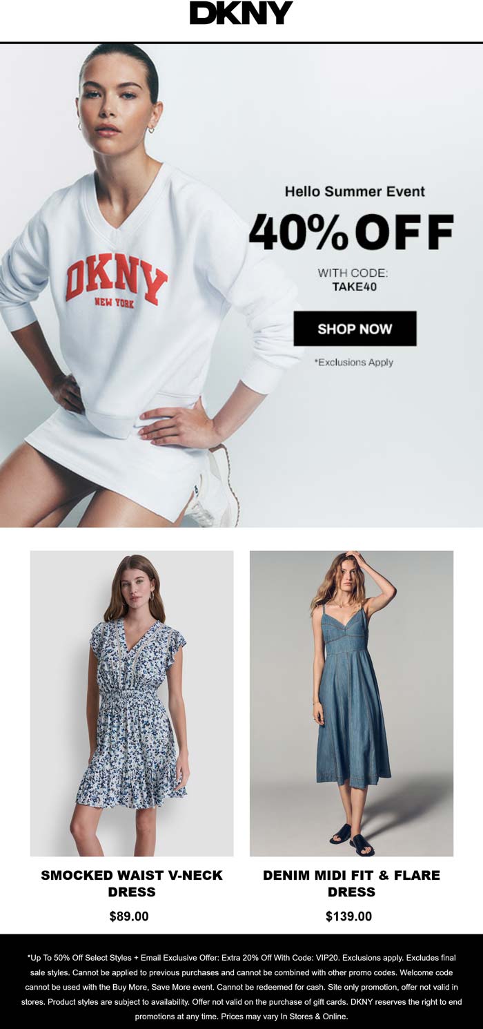 40% off online deal at DKNY