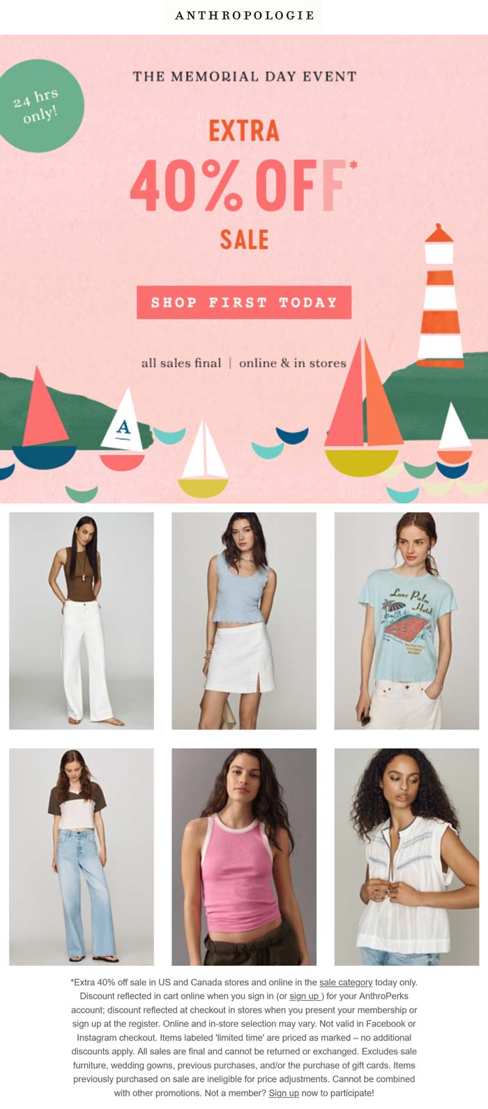 Extra 40% off sale items today at Anthropologie, ditto onlin deal at Forever 21