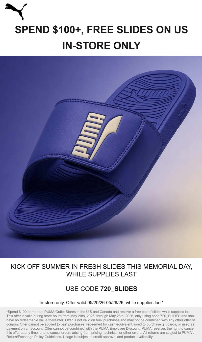Free slides on deal at Puma