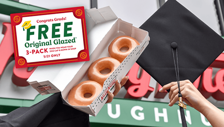 Krispy Kreme Free 3-Pack Doughnuts for Graduates on May 21