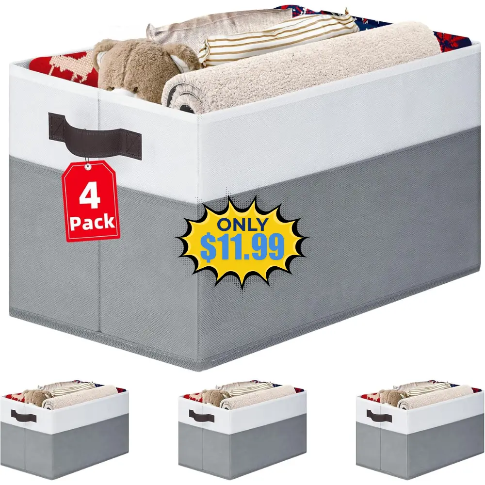 4 Pack Large Closet Storage Baskets Bins Deal: Save 20%