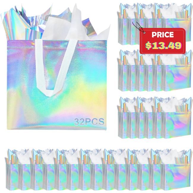 32 Pcs Large Iridescent Gift Bags Deal: Save 50%