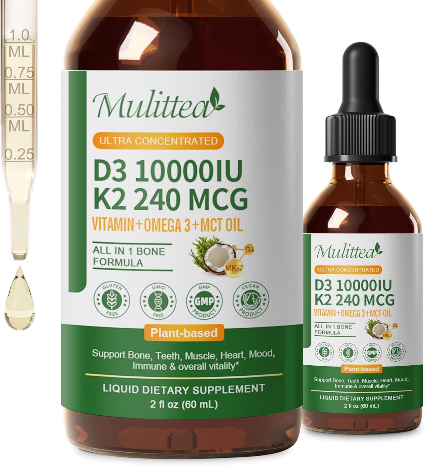 2-Pack Organic Vitamin D3 K2 Liquid 10000 IU with Vegan Omega-3 and Coconut MCT Oil on Amazon