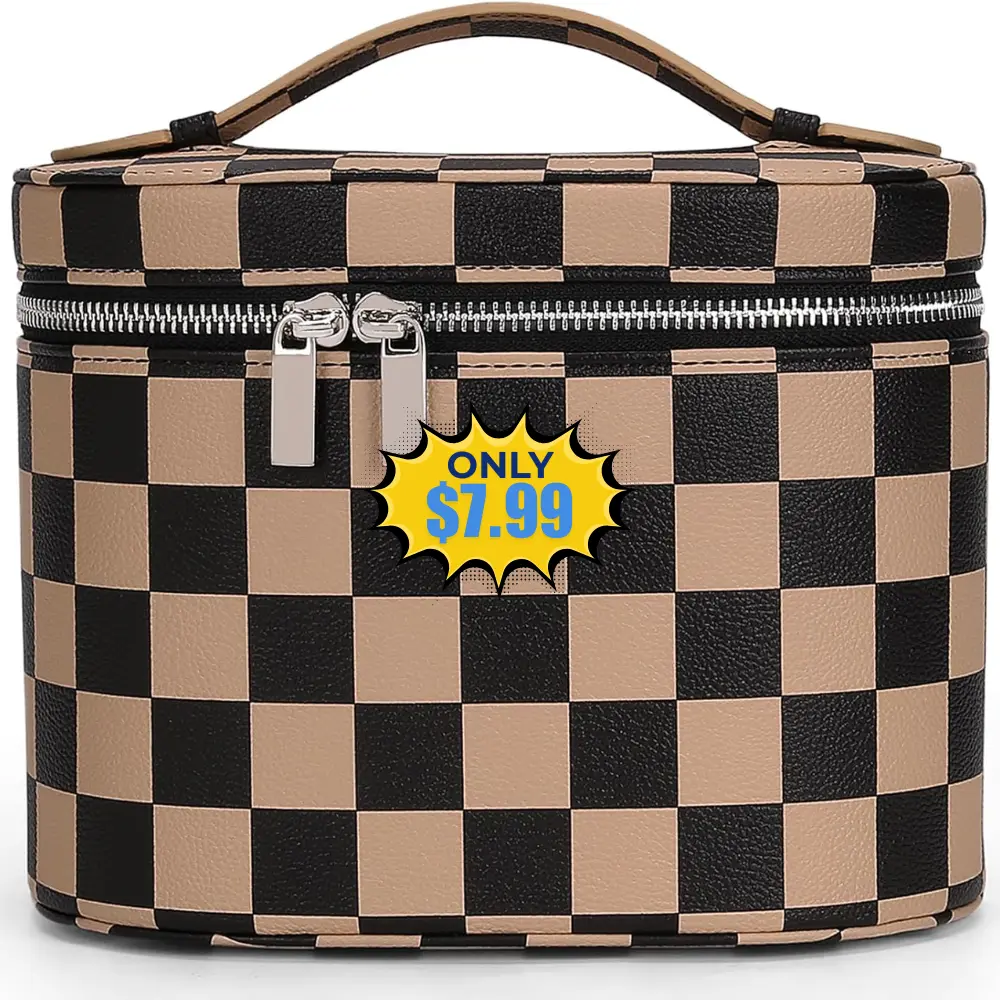 YFGBCX Checkered Makeup Bag Deal: Use Promo Code T5M2UN5I