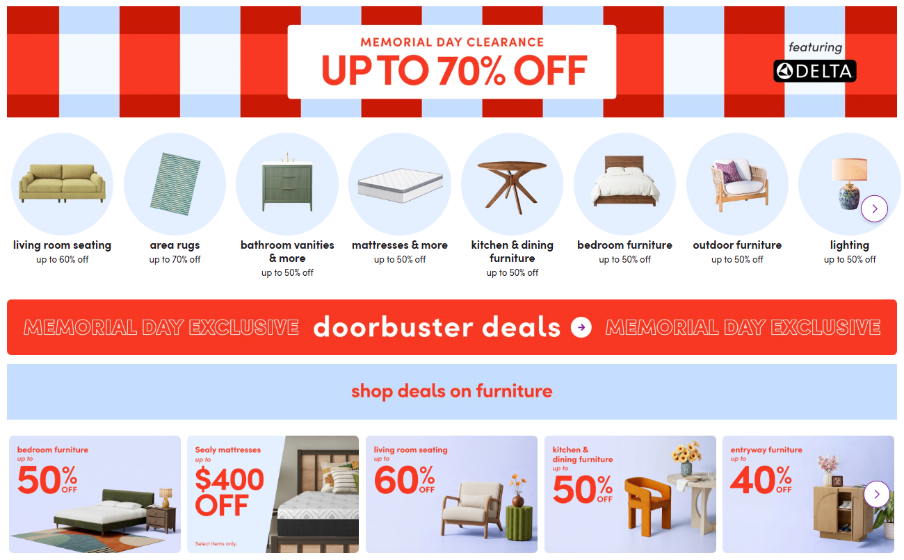 Wayfair Memorial Day Clearance Sale: Up to 70% Off