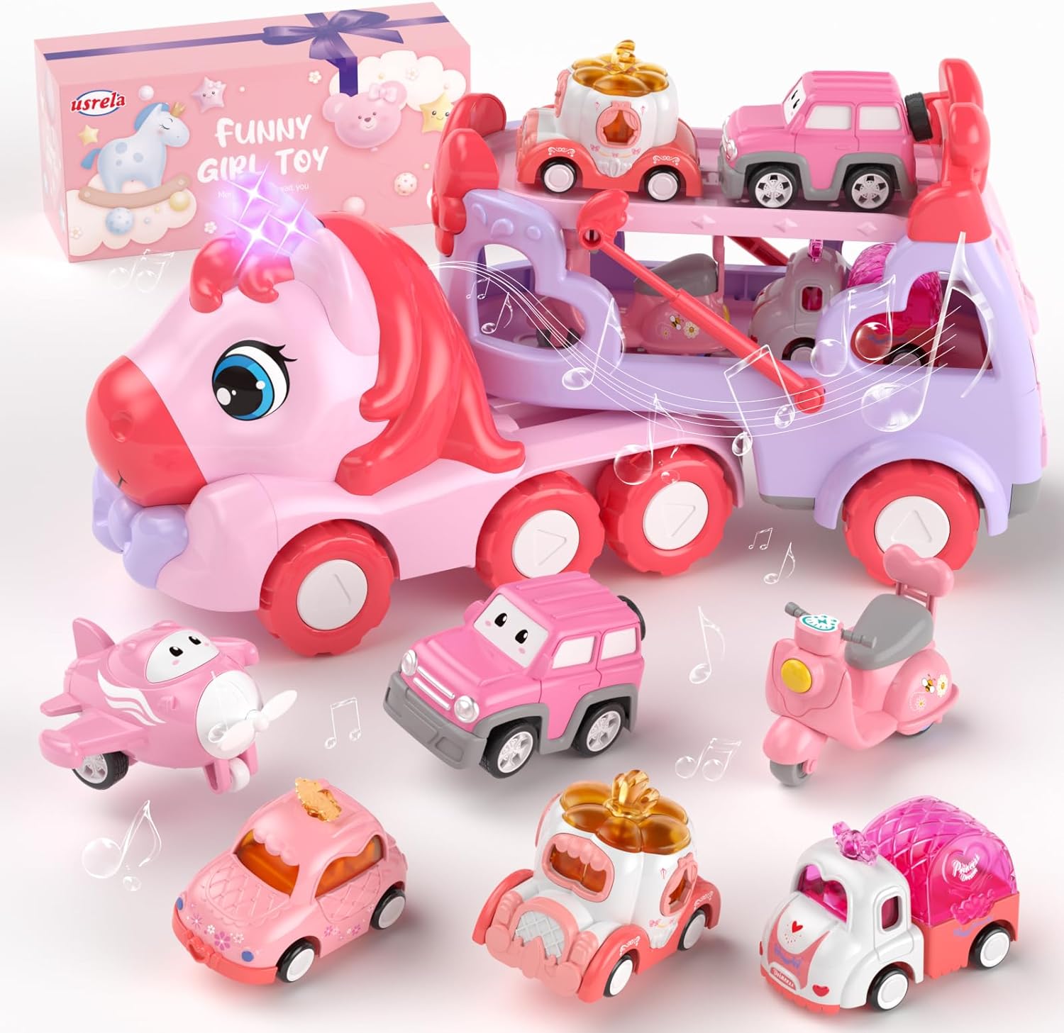 usrela Toys for 2 3 Year Old Girl Truck, 7-in-1 Girl Carrier deal at Amazon