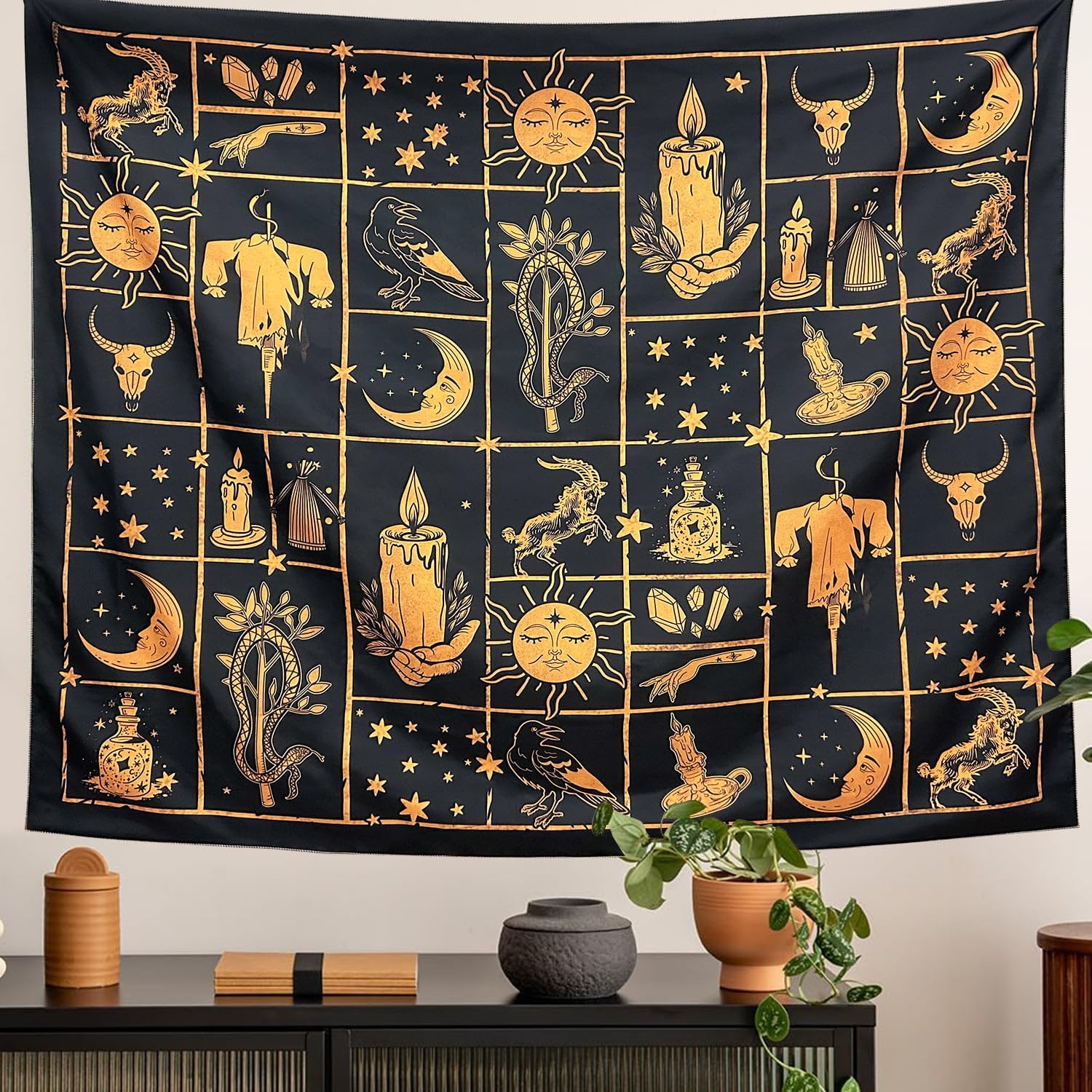 ARTCREATOR Witchy Tapestry Black and Gold wall decor on Amazon