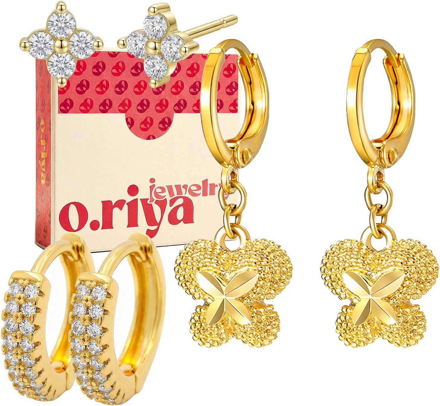 O.RIYA 14K Gold Plated Hypoallergenic Earrings Set on Amazon