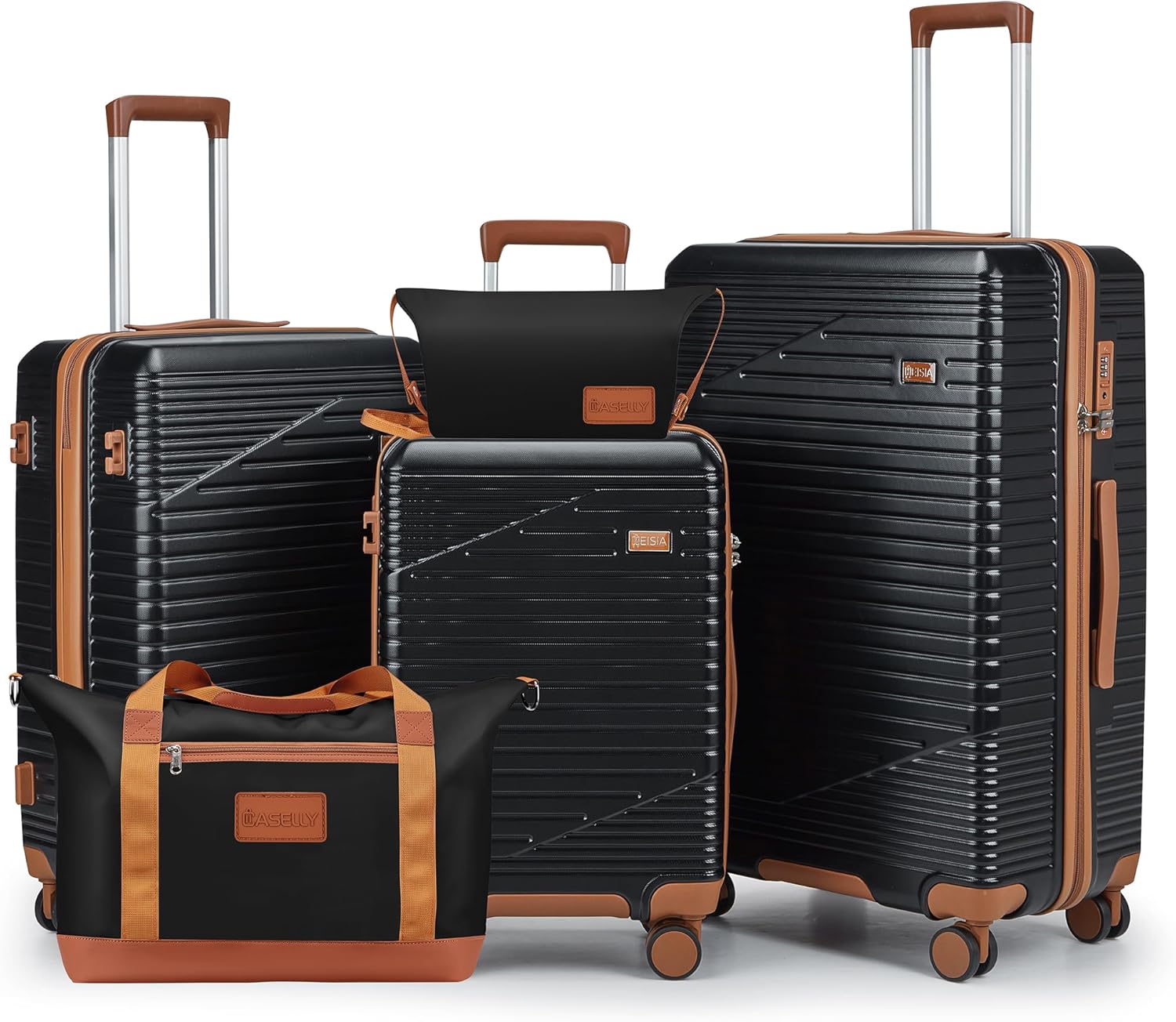 NEISIA 5-piece luggage set in black with hard shell suitcases and spinner wheels on Amazon