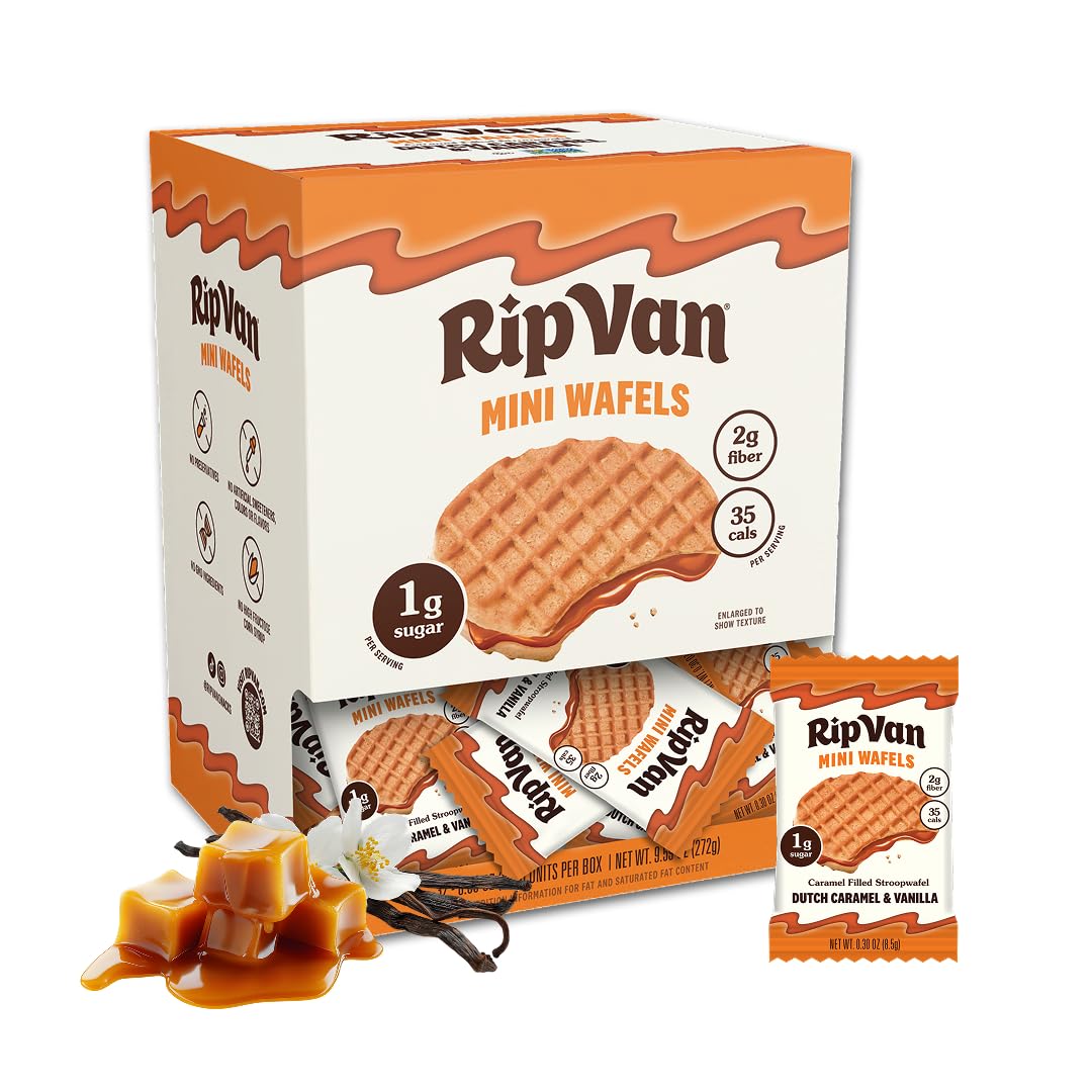 Rip Van Mini Wafers 32-Pack box displayed on Amazon with discount banner
