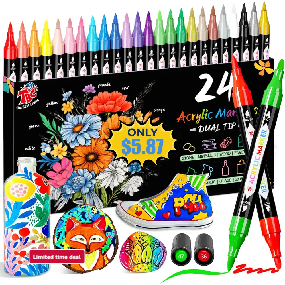 24 Colors Dual Tip Acrylic Paint Markers Deal: Save 35%