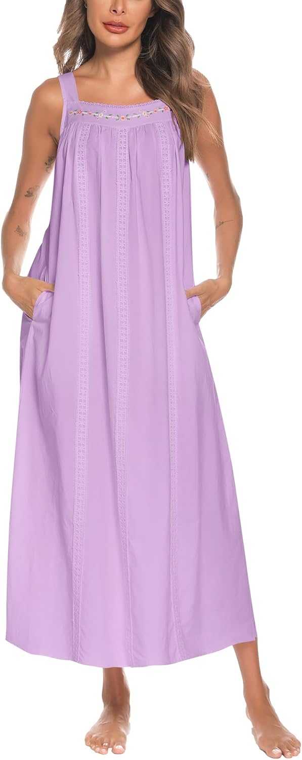 YOZLY Cotton Nightgowns for Women Embroidery Sleeveless Nigh deal at Amazon