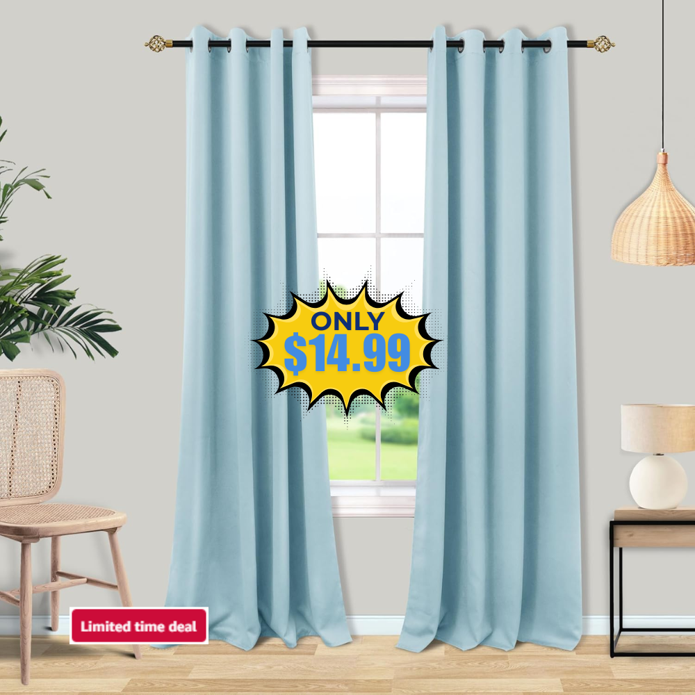 Mrs.Naturall Light Blue Blackout Curtains Deal: Save 50%