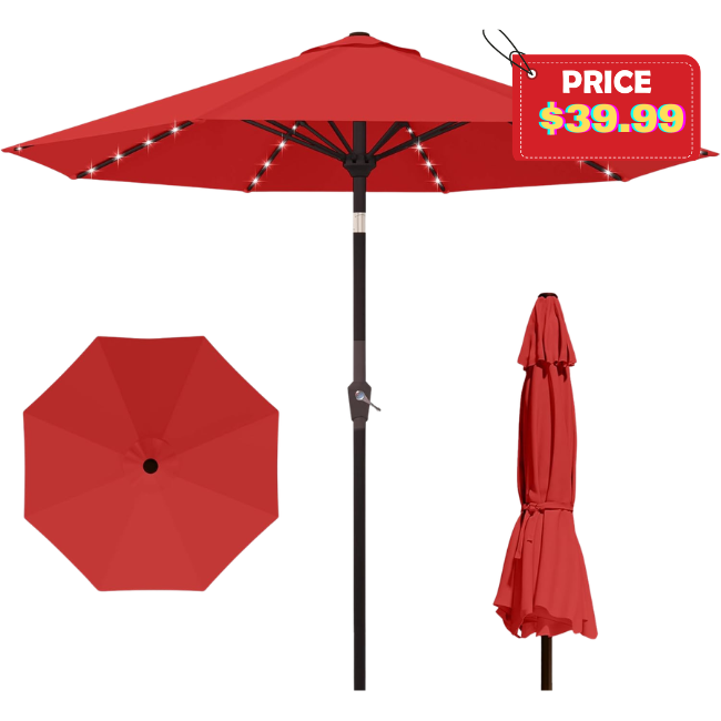 Outdoor Patio Umbrella with Solar Lights Deal: Save with Promo Code