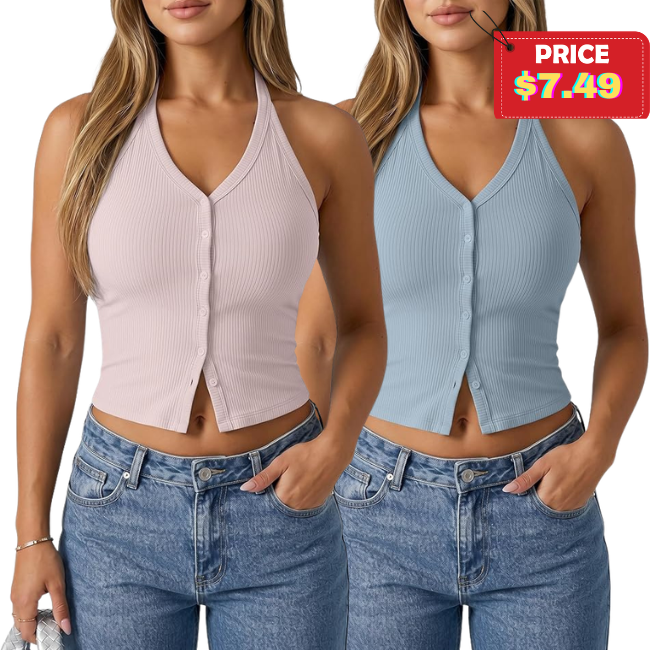 Ribbed Halter Crop Tank Tops Deal: Save 50%