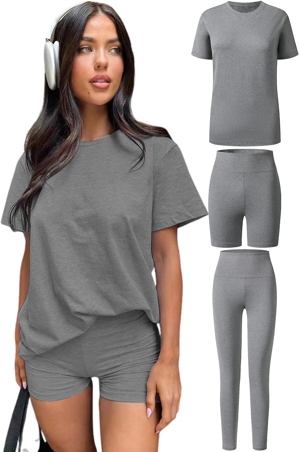 Women's 3 Piece Loungewear Set Soft & Stretchy Loose T Shirt deal at Amazon