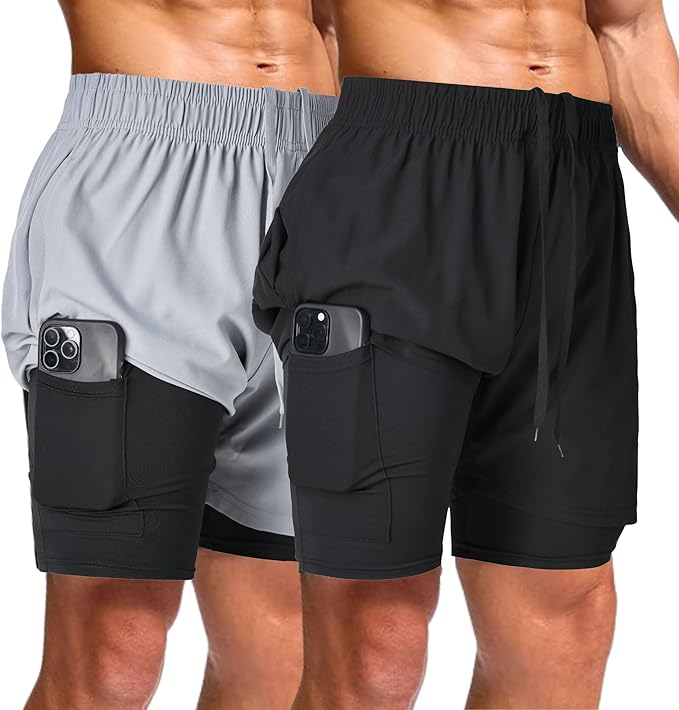 2-Pack Ultra Performance Men’s Athletic 2 in 1 Shorts Deal
