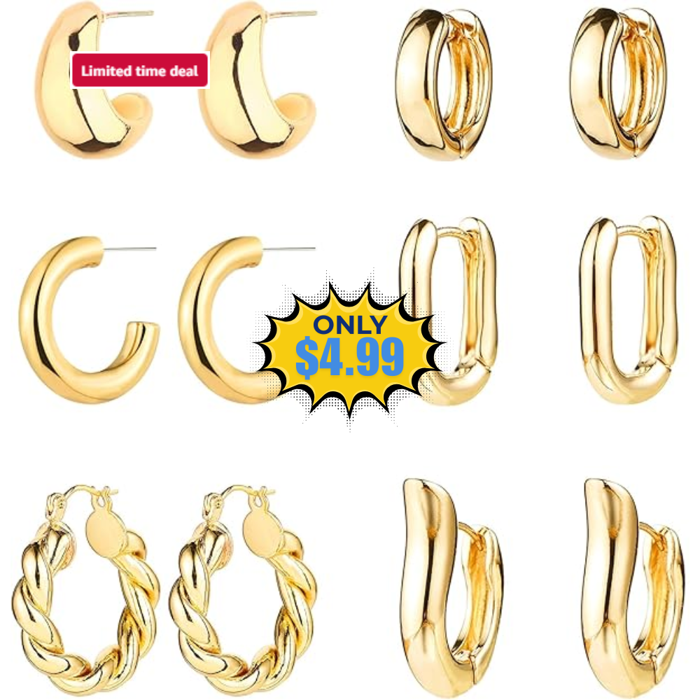 6 Pairs Gold Hoop Earrings Deal: Save 50%