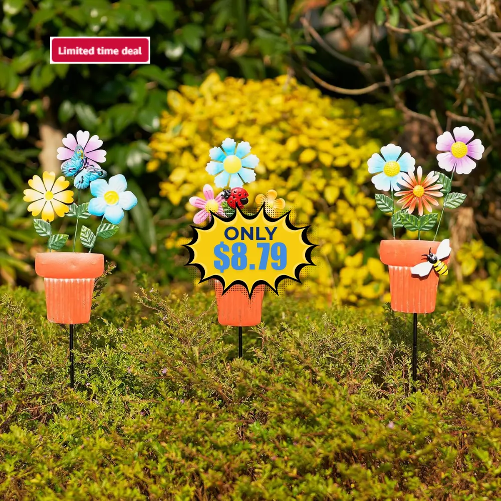 3 Pcs Metal Flower Garden Stakes Deal: Save 47%