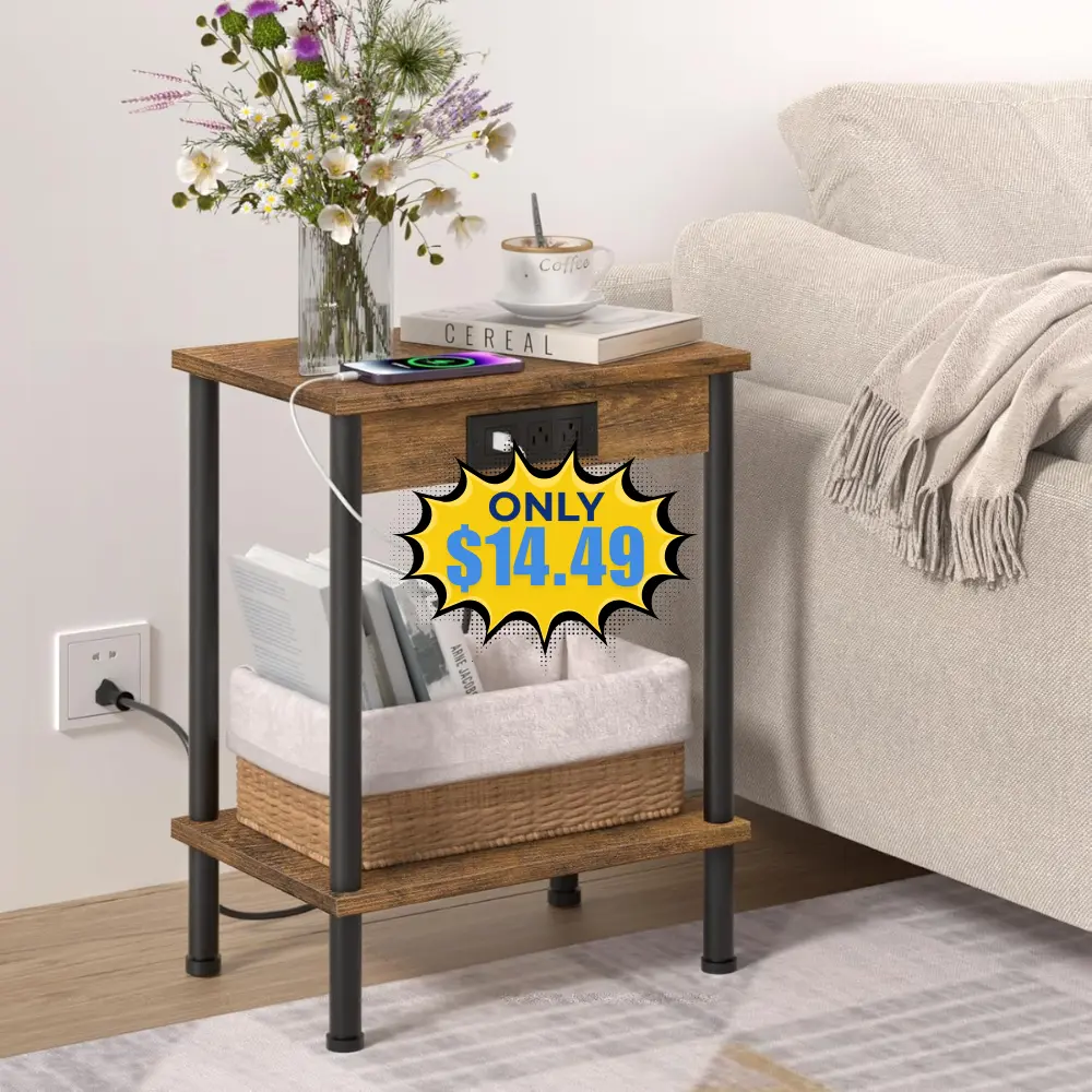 YUFAM End Table with Charging Station Deal: Save 50%