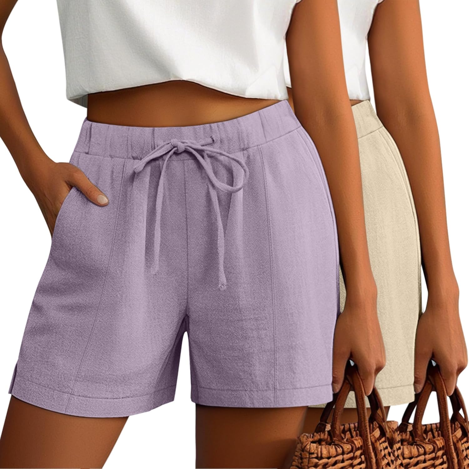 Riyiper 2 Pack Casual Linen Shorts for Women on Amazon