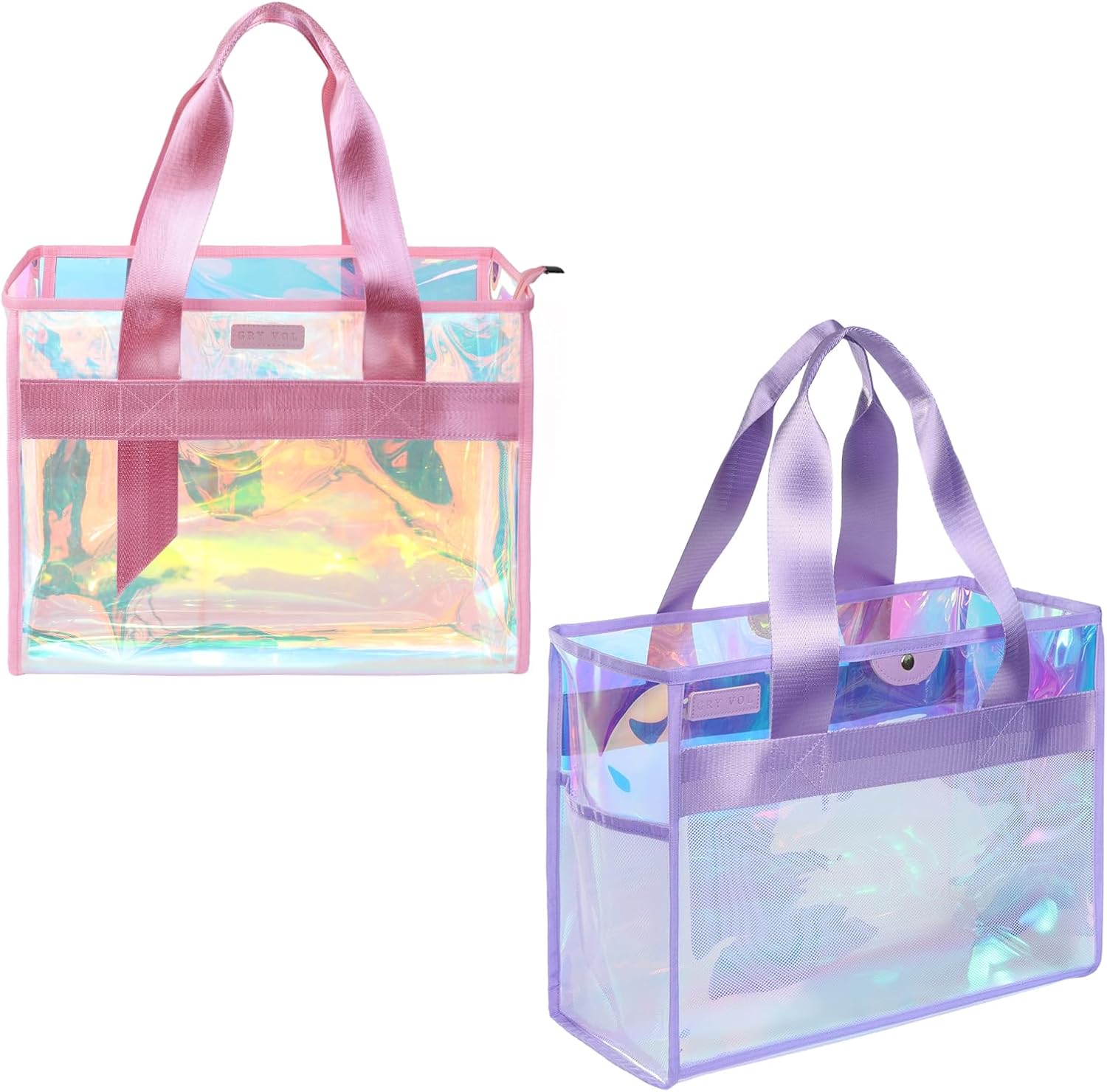 Gryvol 2-Piece 26L Iridescent Beach Bags in purple and pink clear on Amazon