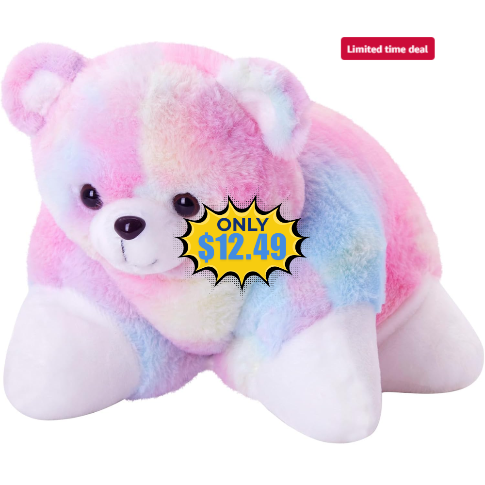 15″ Rainbow Teddy Bear Plush Pillow Sale: Save 50%