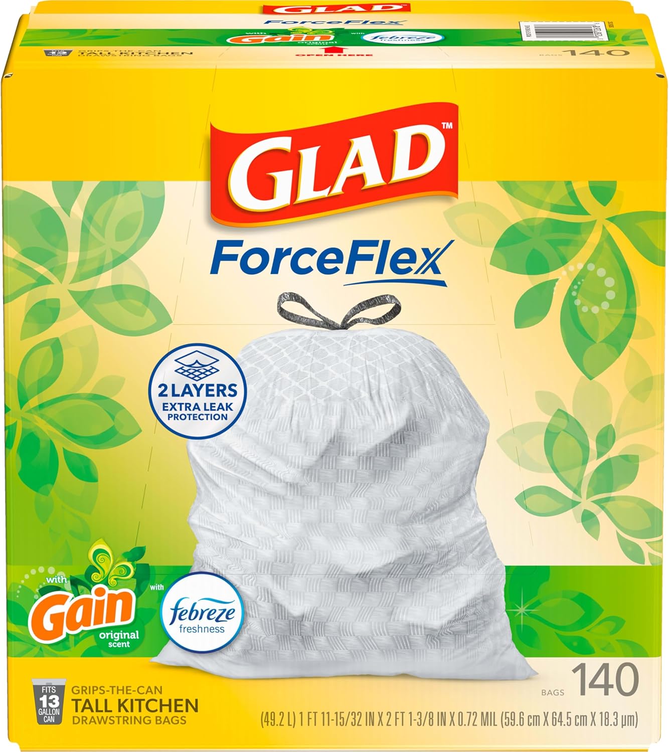 140 Glad ForceFlex Tall Kitchen 13 Gallon Trash Bags Deal: 20% off with Subscri…