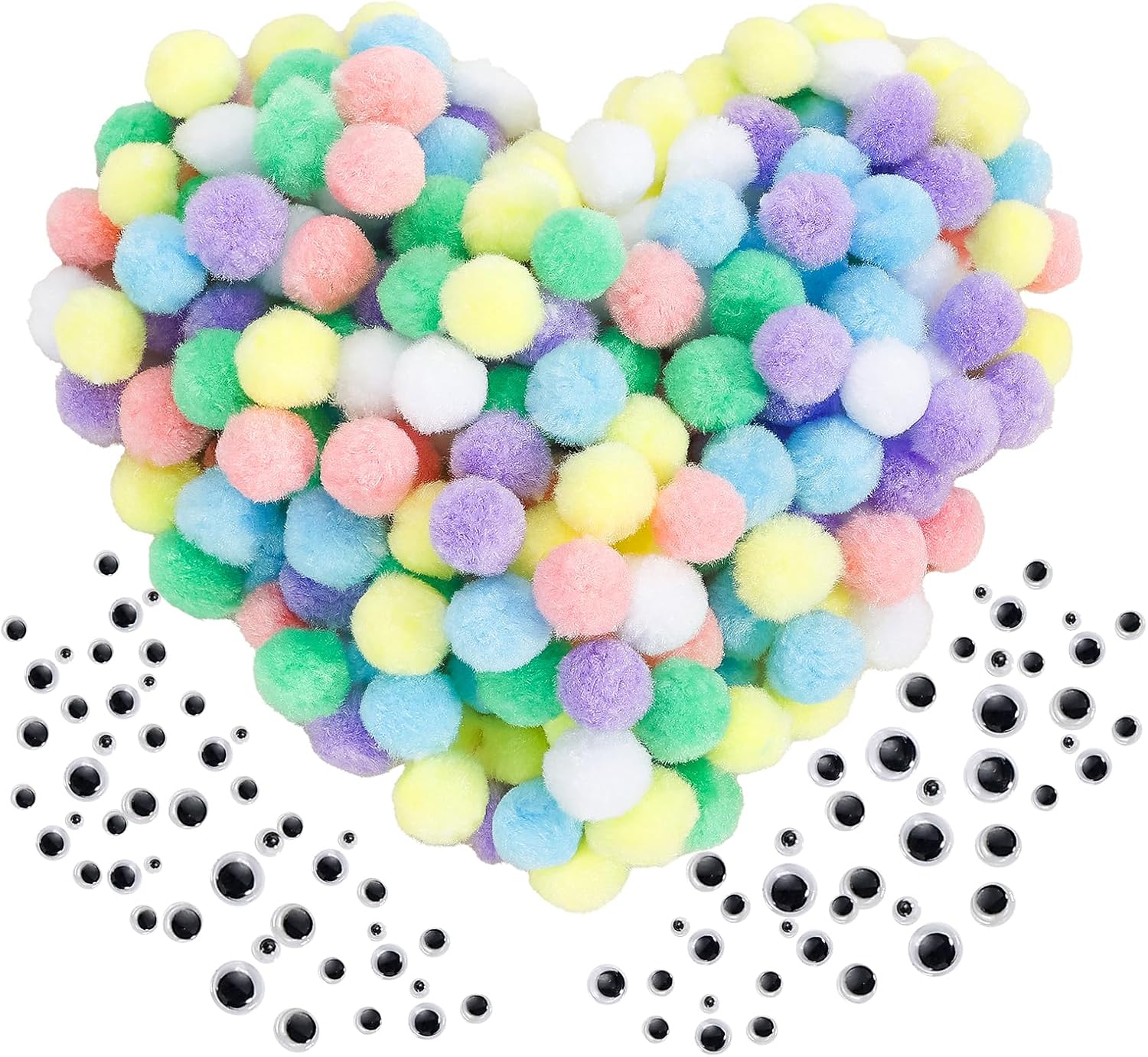 Caydo 400-piece craft set with 1-inch macaroon pom poms and wiggle eyes on Amazon