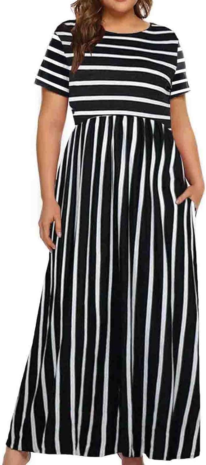 Kancystore Plus Size Maxi Dress in striped pattern on Amazon