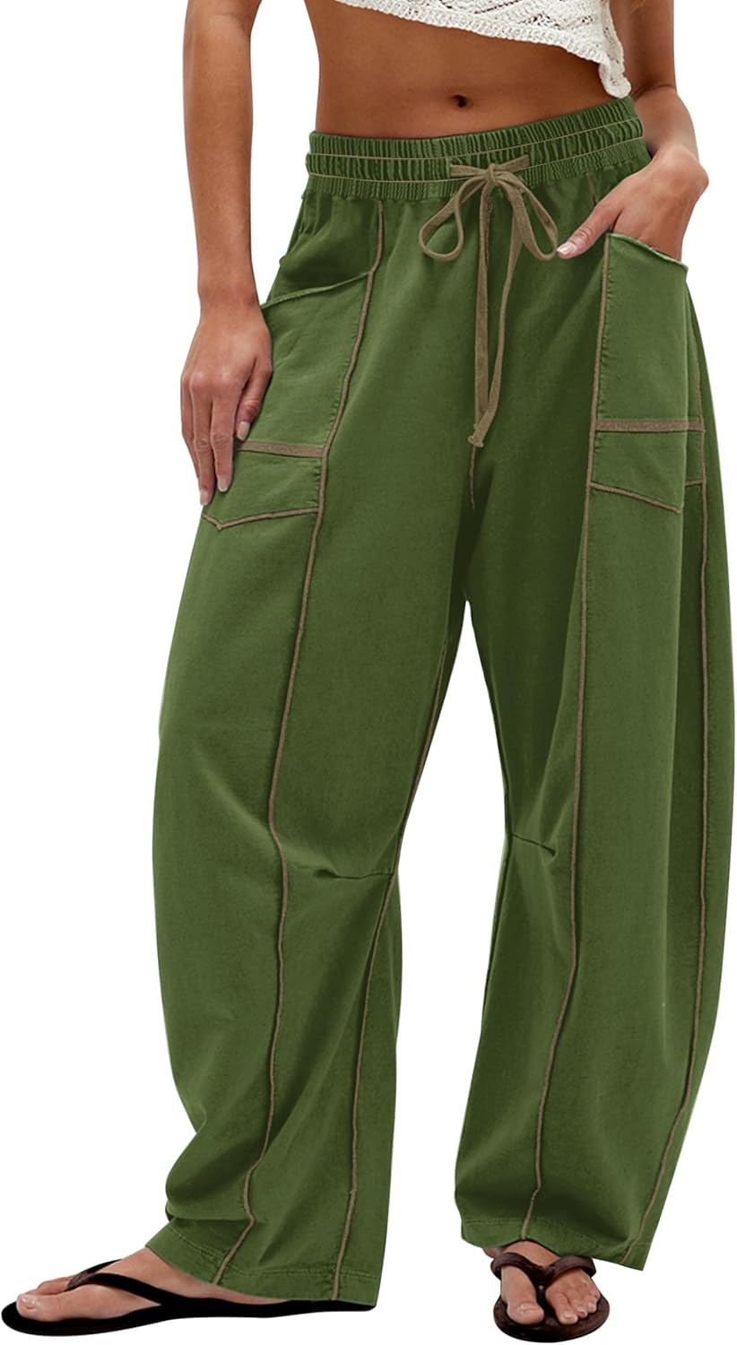 Dark green women's wide leg sweatpants with drawstring waist on Amazon