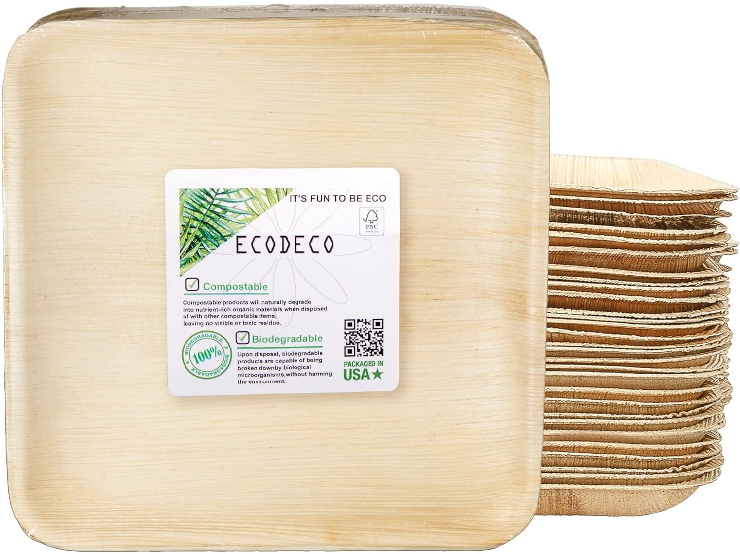 ECODECO Palm Leaf Plates 50-Pack on Amazon, durable disposable dinnerware for weddings and events