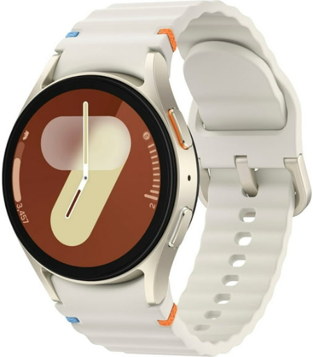 Samsung Galaxy Watch7 40mm aluminum smartwatch in cream on a wrist, available at Walmart