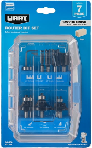 HART 7-Piece Decorative Router Bit Set in modular storage case at Walmart