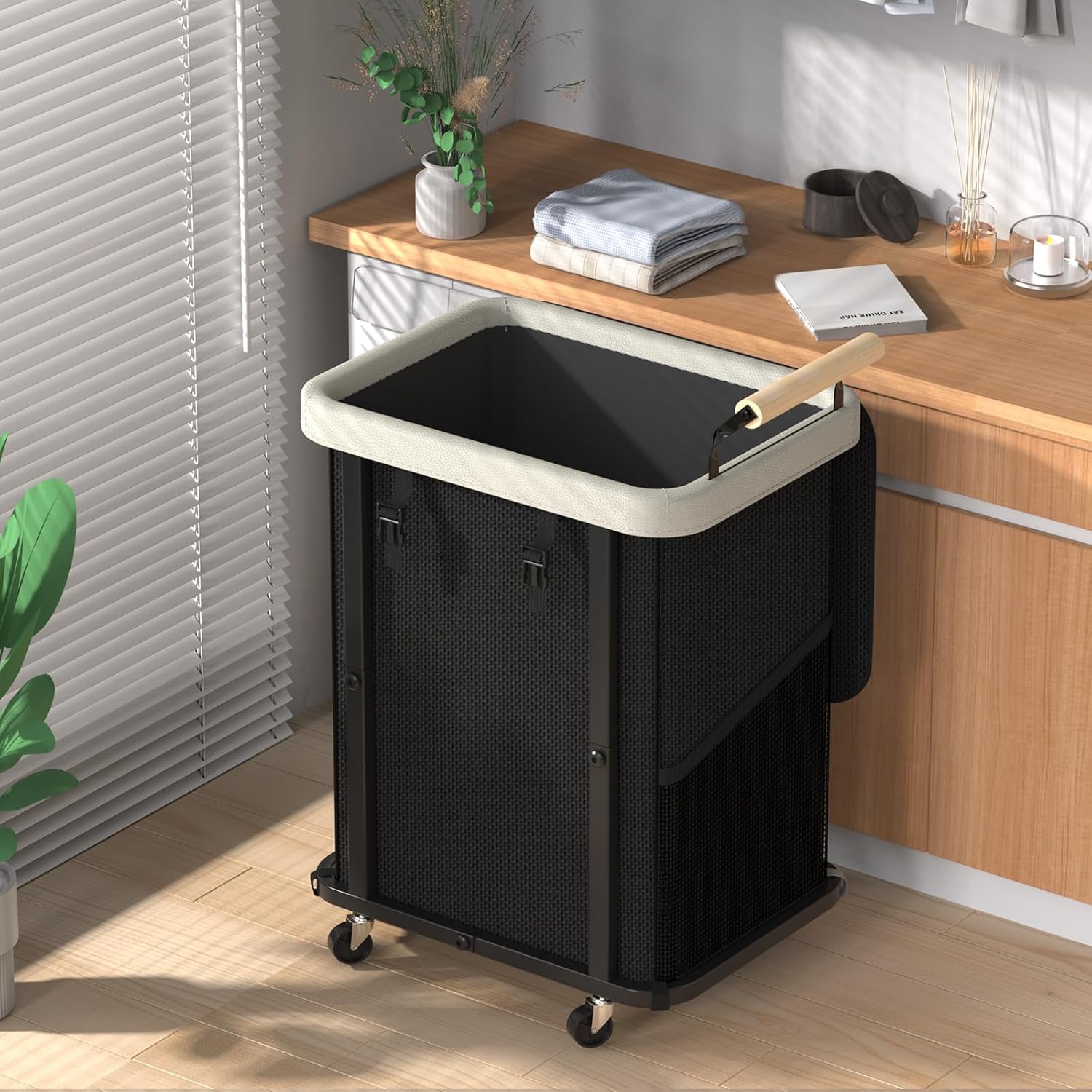 40 Gal (150L) Laundry Hamper with Lid,Leather Patchwork Laun deal at Amazon