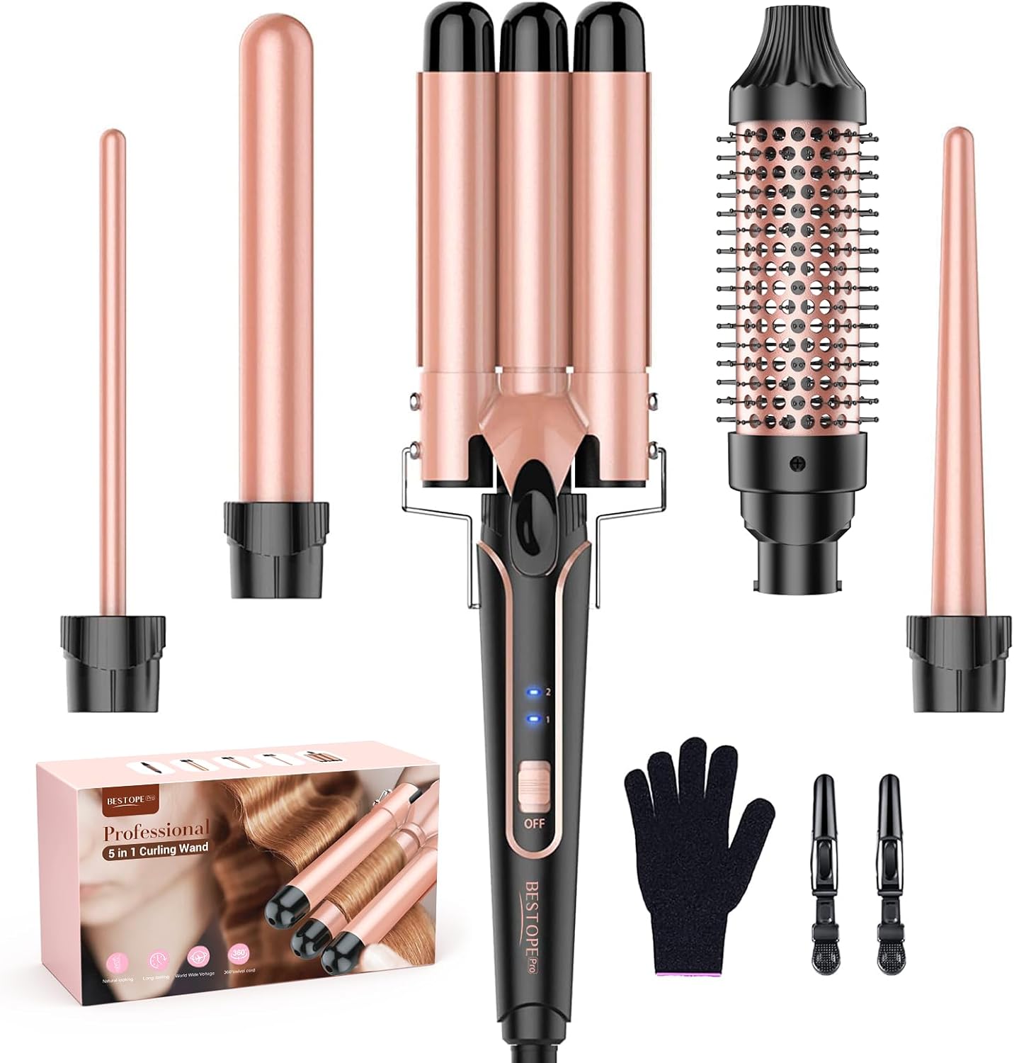 BESTOPE PRO 5 in 1 Curling Iron, Curling Wand Set with Negat deal at Amazon