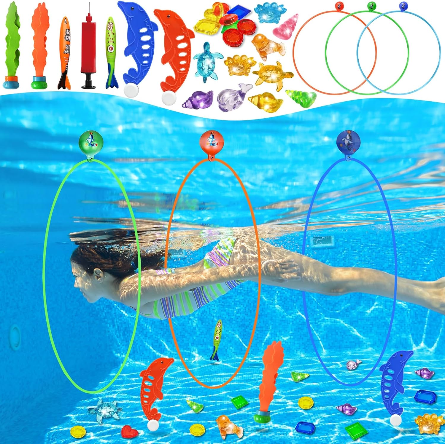 Jasonwell Pool Toys Diving Rings - 28PCS Swim Thru Rings Poo deal at Amazon