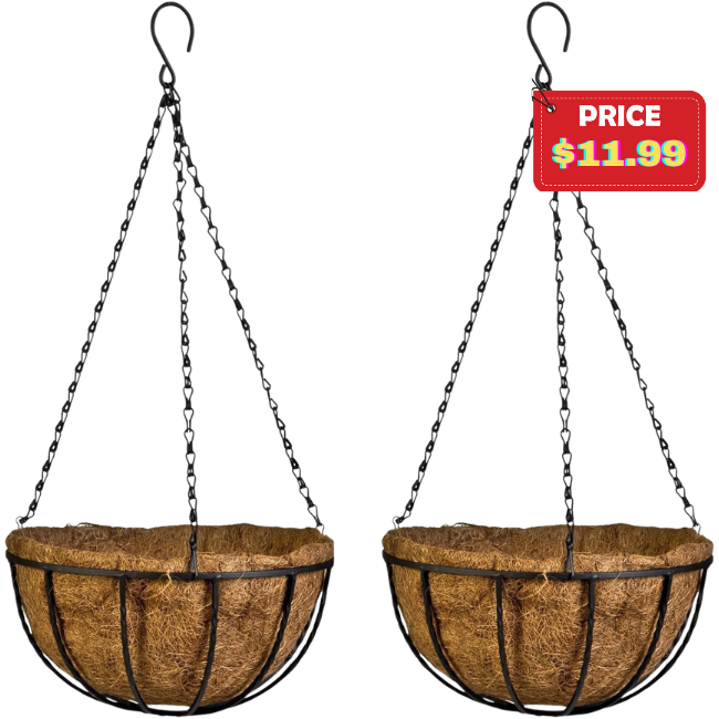 2 Pack Coconut-lined Metal Hanging Baskets Deal: Save with Promo Code